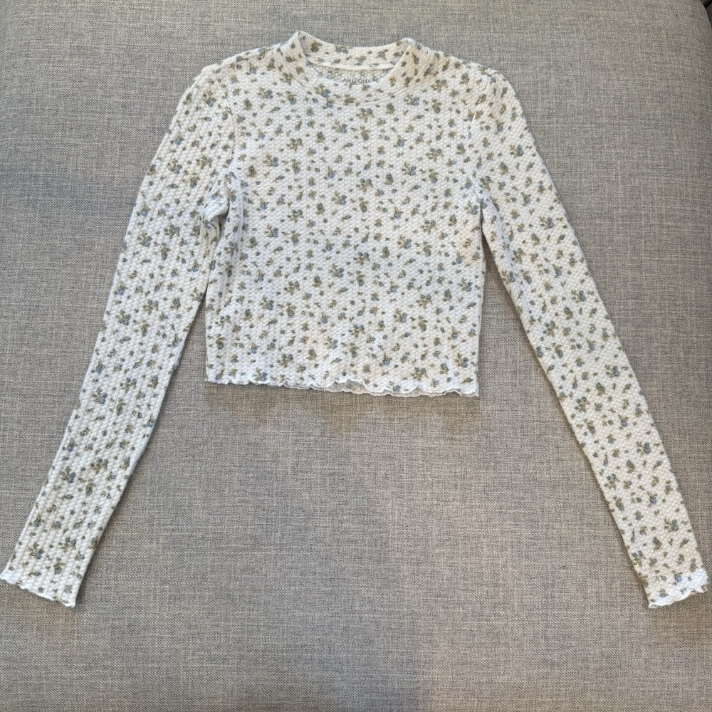 Arizona Jean Co Floral Ribbed Crop Top Womens Long Sleeve Y2K Stretch